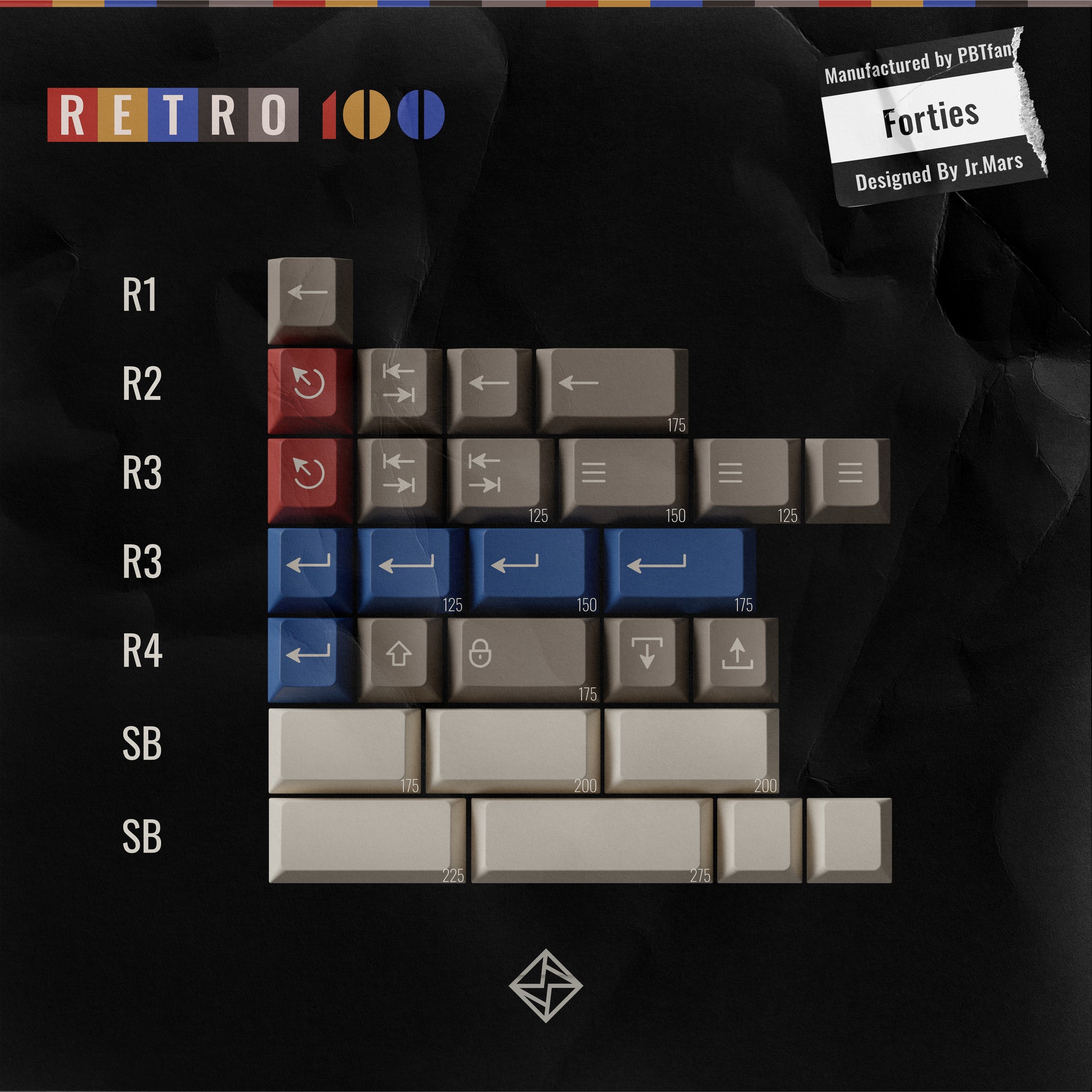 キーボード PBTfans Retro 100 icon base + icon mod KBDFans PBTFans Retro 100 Icon Base 149 Key Double Shot PBT Keycap Set